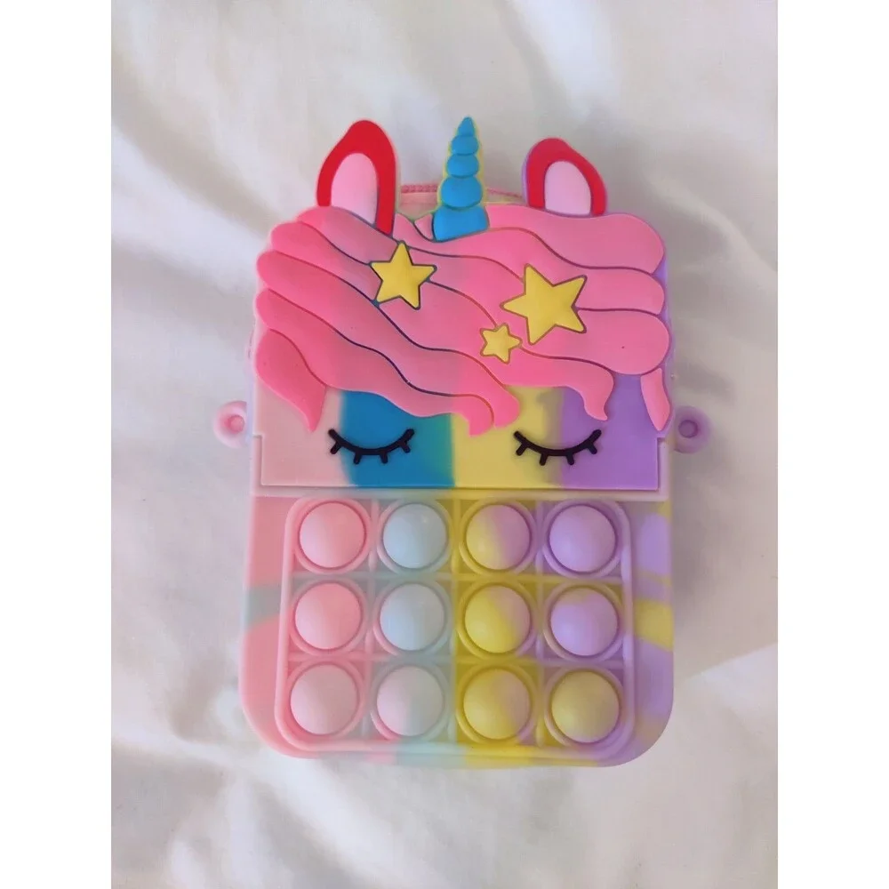 Girl's Unicorn Pop Bubble Fidget Purse Wallet with Colorful Strap